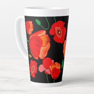Rote Poppies auf der schwarzen Hintergrunddarstell Milchtasse