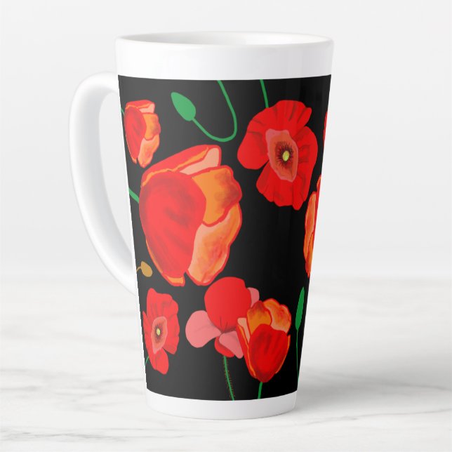 Rote Poppies auf der schwarzen Hintergrunddarstell Milchtasse (Linke Ecke)