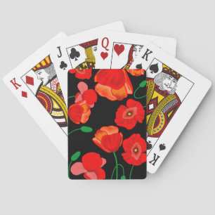 Rote Poppies auf der schwarzen Hintergrunddarstell Spielkarten