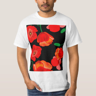 Rote Poppies auf der schwarzen Hintergrunddarstell T-Shirt