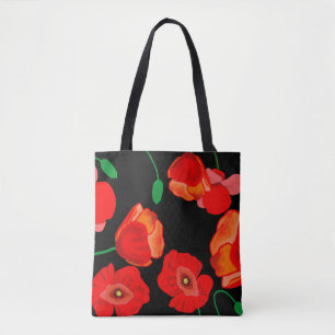 Rote Poppies auf der schwarzen Hintergrunddarstell Tasche