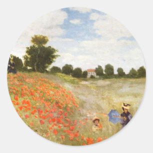 Rote Poppies blühen - Claude Monet Runder Aufkleber