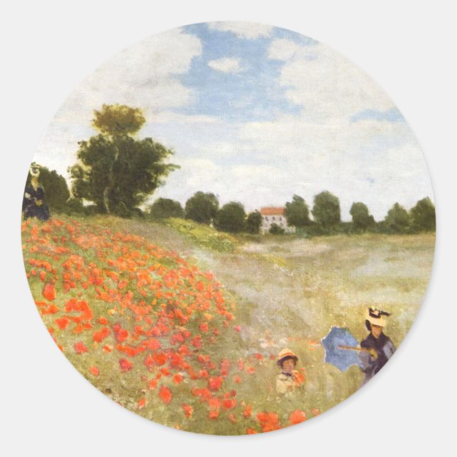 Rote Poppies blühen - Claude Monet Runder Aufkleber (Vorderseite)