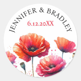 Rote Poppies Blumenhochzeit Runder Aufkleber