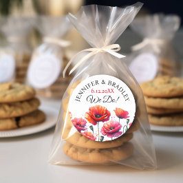 Rote Poppies Blumenhochzeit Runder Aufkleber