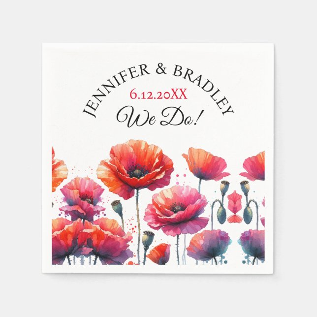 Rote Poppies Blumenhochzeit Serviette (Vorderseite)