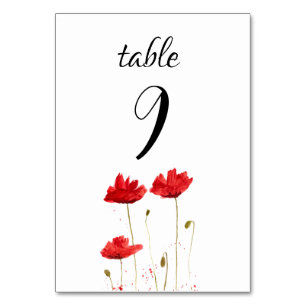Rote Poppies Blumenmohn-Blume Hochzeit Tischnummer