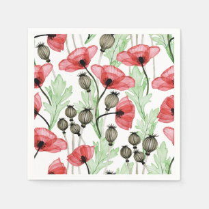 Rote Poppies Floral Watercolor Geburtstagsdusche Serviette