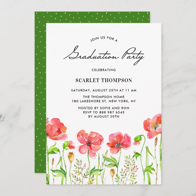 Rote Poppies-Früchte-Früchte-Früchte-Früchte-Frühl Einladung (Vorne/Hinten)