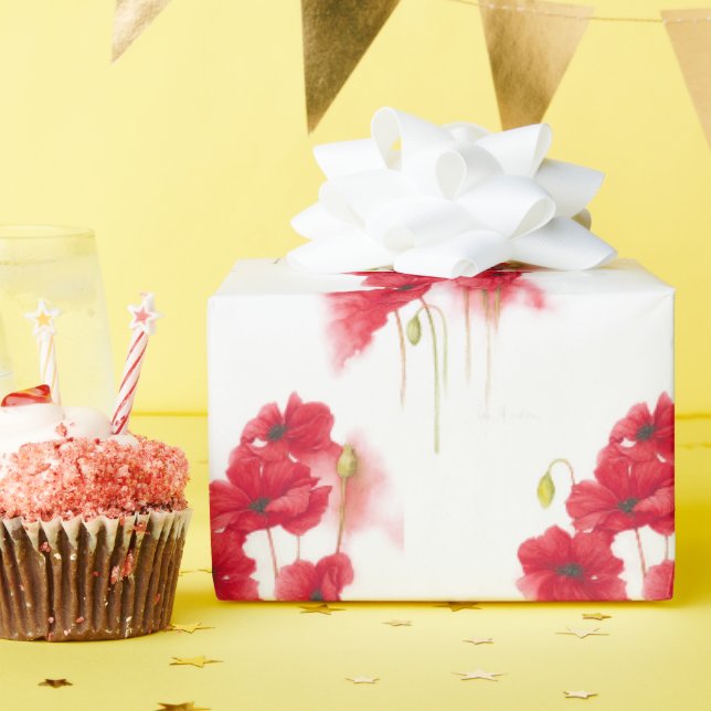 Rote Poppies Geschenkpapier (Geburtstagsparty)