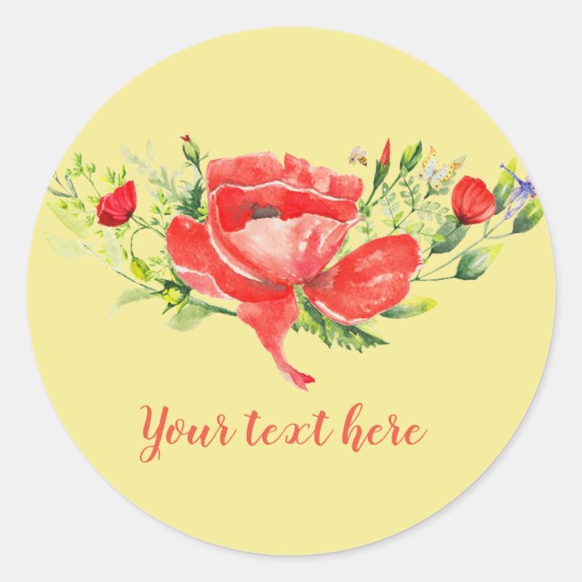 Rote Poppies Personalisiert Runder Aufkleber (Vorderseite)