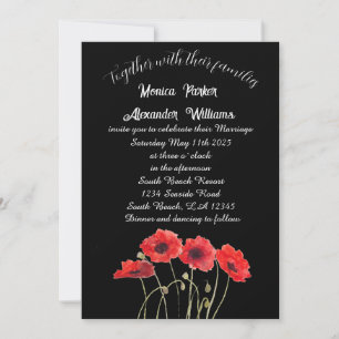 Rote Poppies Poppy Black Elegante Blumenhochzeit i Einladung