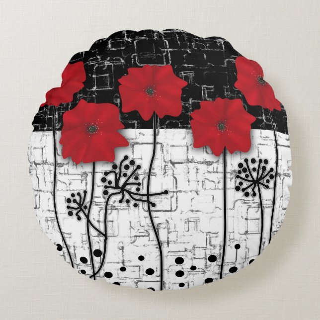 Rote Poppione Rundes Kissen (Vorderseite)