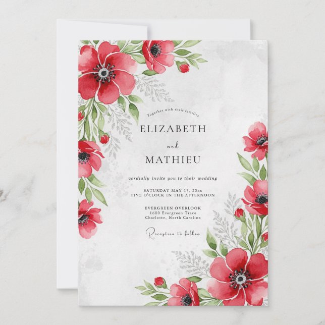 Rote prächtige botanische Hochzeit Einladung (Vorderseite)