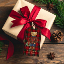 Rote Preppy-Karo-Weihnachts-Teddybär-Geschenkanhän