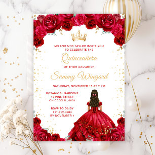 Rote Prinzessin Floral Quinceañera Einladung