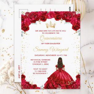 Rote Prinzessin Floral Quinceañera Postkarte