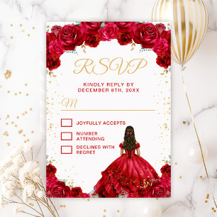 Rote Prinzessin Floral Quinceañera RSVP Karte