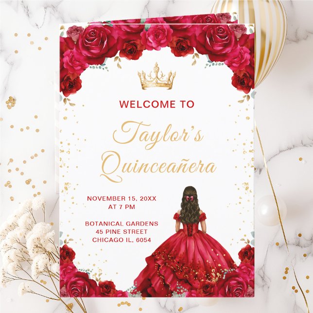 Rote Prinzessin Floral Quinceñera Programm (Von Creator hochgeladen)