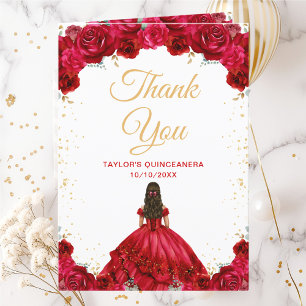 Rote Prinzessin Florale Quinceañera Dankeskarte