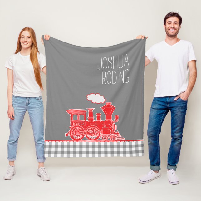 Rote Puffdampf-Zug-Peitsche Grafik Fleecedecke (Beispiel)