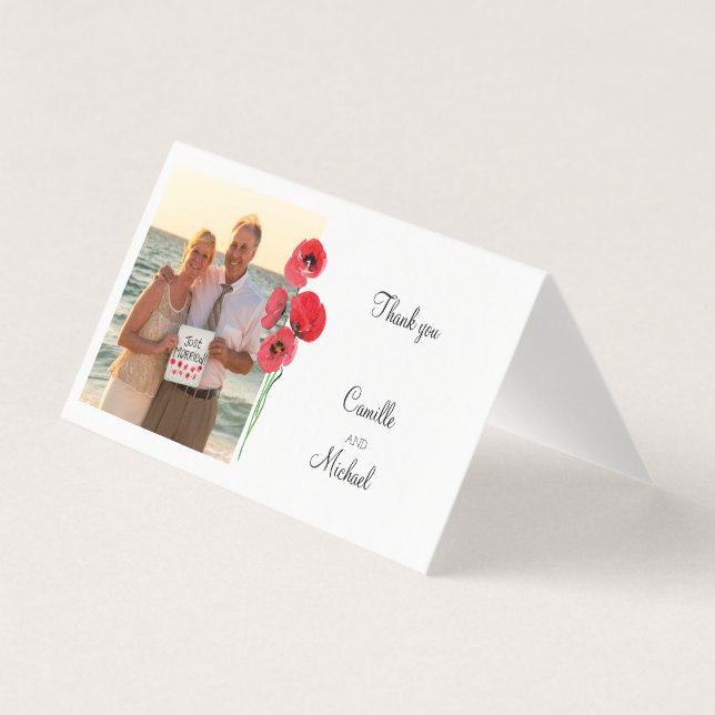 Rote Pupien danke Ihnen Foto Hochzeitkarte (Vorderseite)