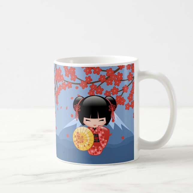 Rote Puppe Kirschblütes Kokeshi - niedliches Kaffeetasse (Rechts)