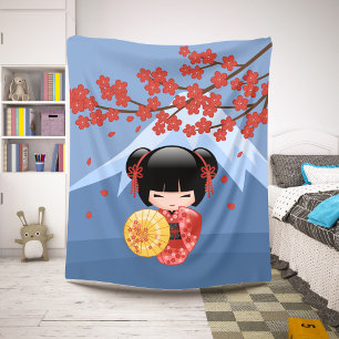 Rote Puppe Kirschblütes Kokeshi - niedliches Sherpadecke