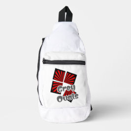 Rote Quadrate mit dem Text "Beams and Gray Ovals" Crossbody Bag