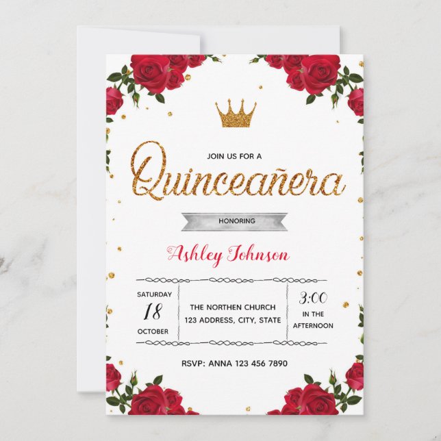 Rote quinceanera Party Einladung (Vorderseite)