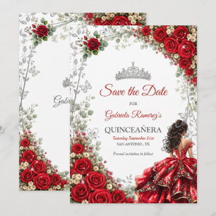 Rote Quinceañera Silber Schmetterlinge Termin merk Save The Date
