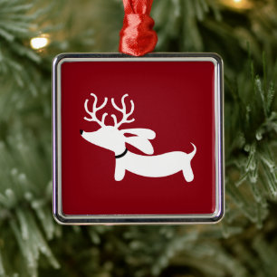 Rote Ren-Dackel-Hundeweihnachtsbaum-Verzierung Silbernes Ornament