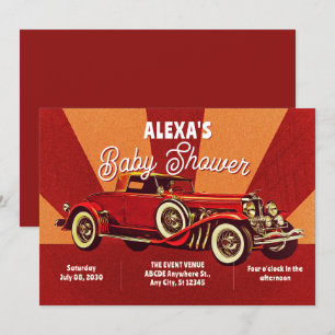 Rote Retro-Klassiker-Autos-Babyparty Einladung