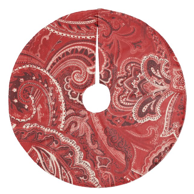 Rote Retro Paisley Bandanna/Bandana Fleece Weihnachtsbaumdecke (Vorderseite)