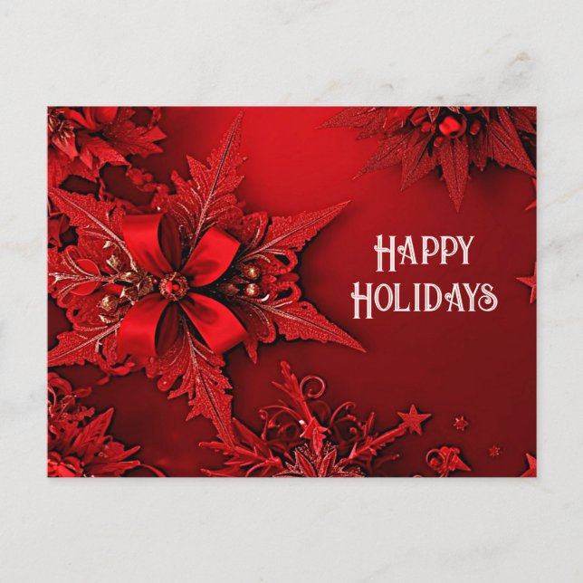 Rote Ribbon floraler Weihnachtsfeiertag Postkarte (Vorderseite)