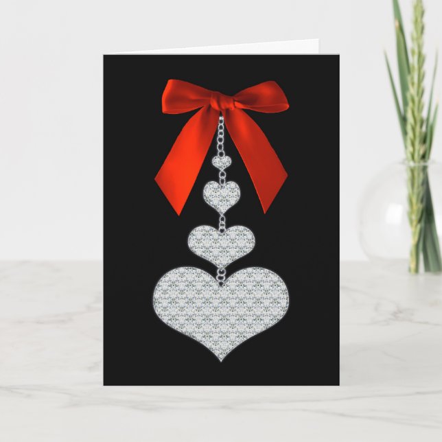 - Rote Ribbons und Herz - Valentinstag Feiertagskarte (Vorderseite)