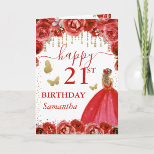 Rote-Robe-Blondhaar-Prinzessin Geburtstag Karte