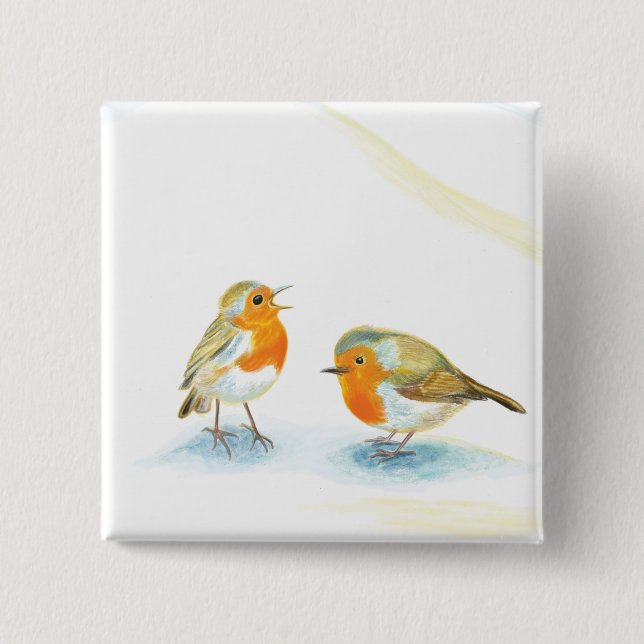 Rote Robins im Winter Button (Vorderseite)