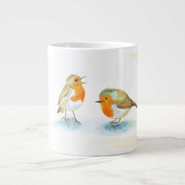 Rote Robins im Winter Jumbo-Tasse (Vorderseite)