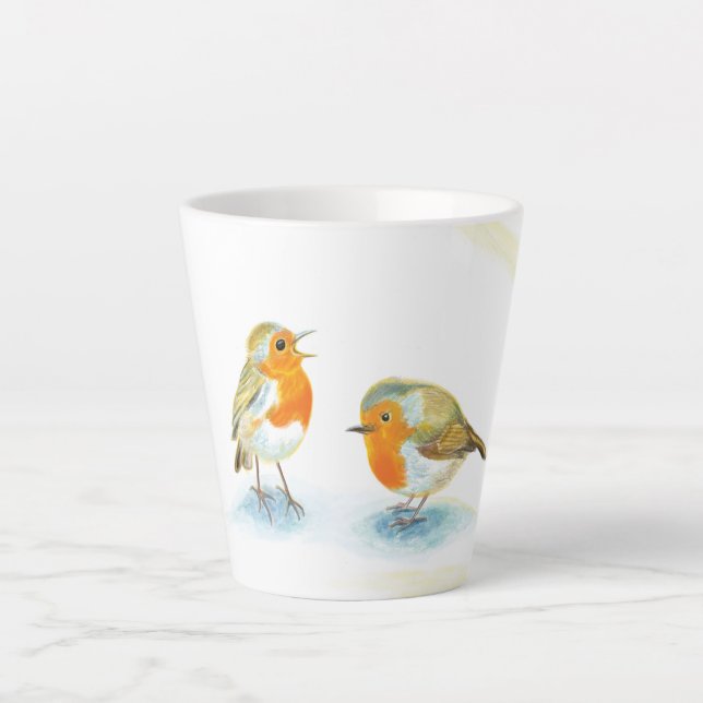 Rote Robins im Winter klein Milchtasse (Vorderseite)