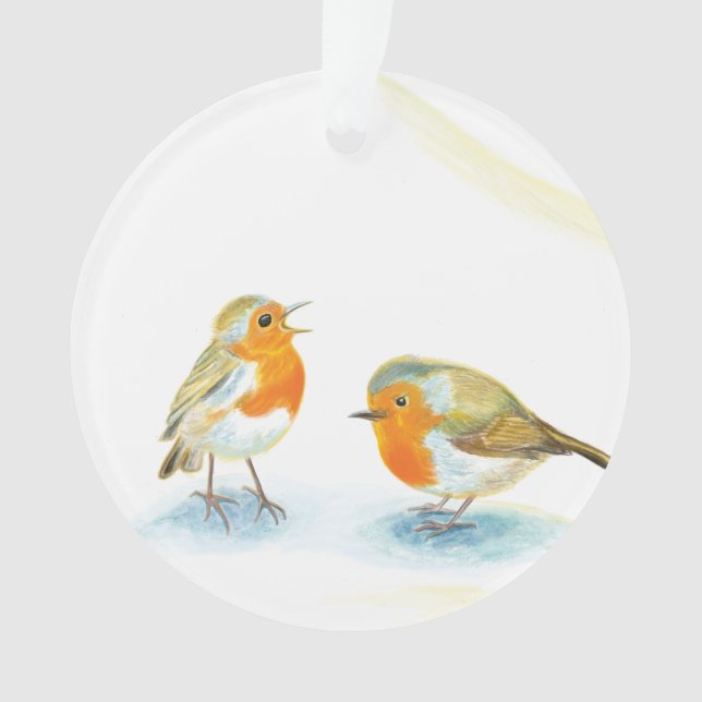 Rote Robins im Winter Ornament (Vorderseite)