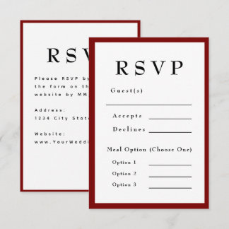 Rote romantische und zeitlose Hochzeits-RSVP RSVP Karte
