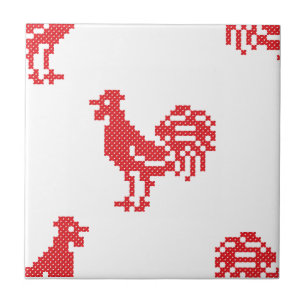 Rote Rooster-Muster Fliese