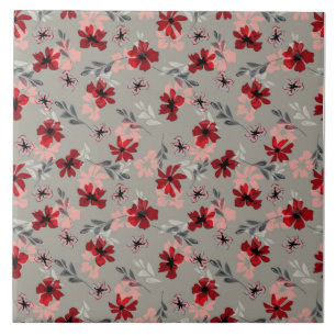 Rote rosa Blumen auf grauem Hintergrund. Fliese