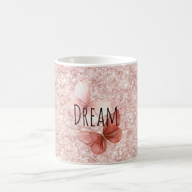 Rote rosa glitzernde Schmetterlinge Kaffeetasse (Mittel)