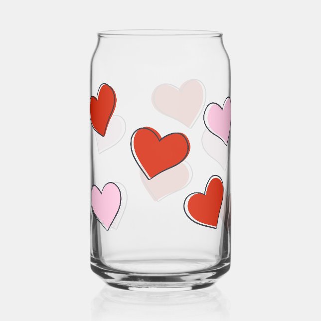 Rote & rosa handgezeichnete Herzen Can Glas (Vorderseite)