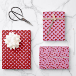 Rote rosa handgezeichnete Herzen Valentinstag Geschenkpapier Set