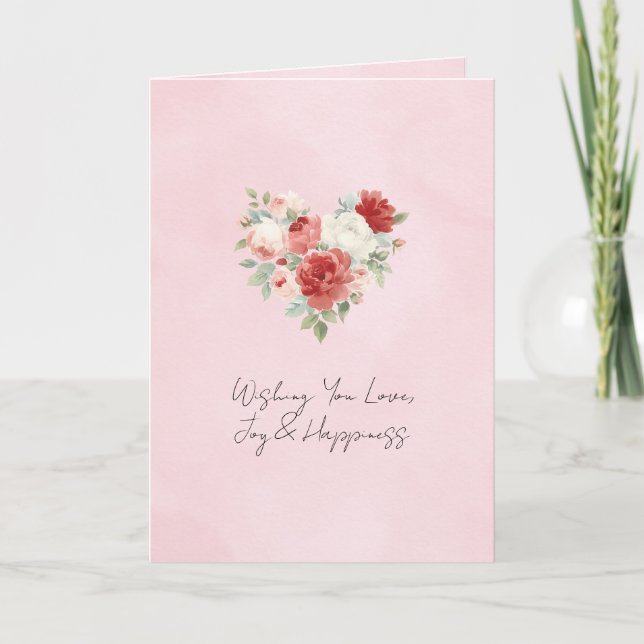 Rote rosa Herz Blumenhochzeit Karte (Vorderseite)