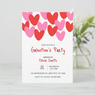 rote rosa Herzen Galentine’s Day Einladung, Herzen Einladung