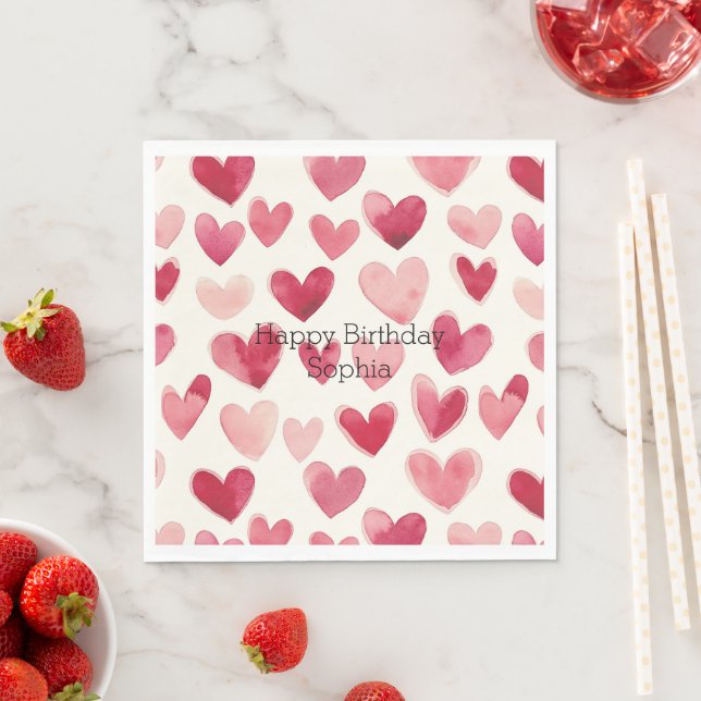 Rote rosa Herzen Geburtstag   Serviette (Beispiel)